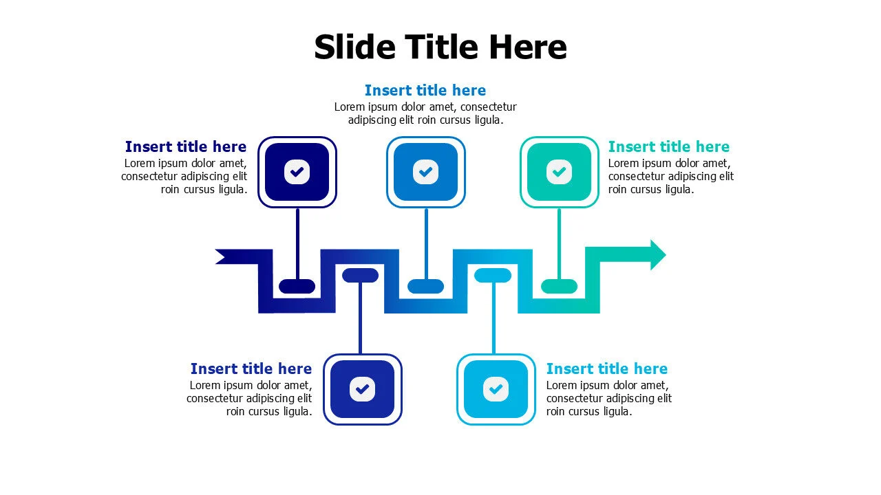 5 points colored squares timeline infographic