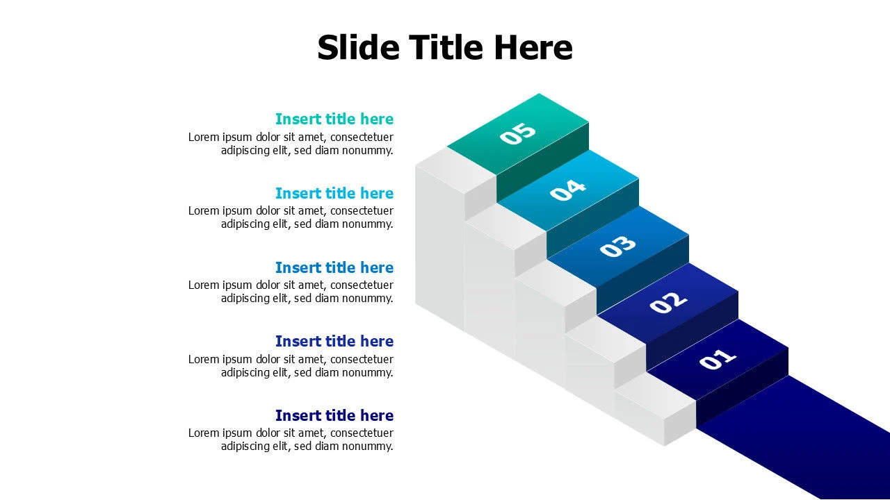 5 points colored stairs steps infographic