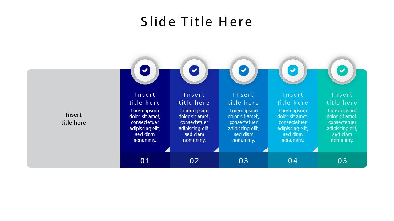 5 points colored stripes with icons and big title infographic