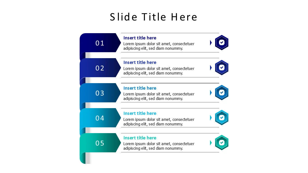 5 points colored twisted stripes infographic with icons in hexagon shapes