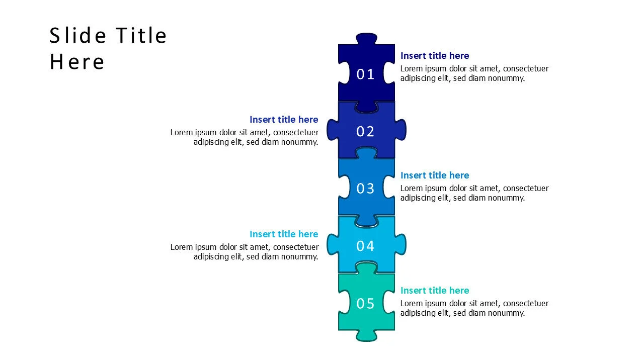 5 points connected colored puzzle pieces infographic