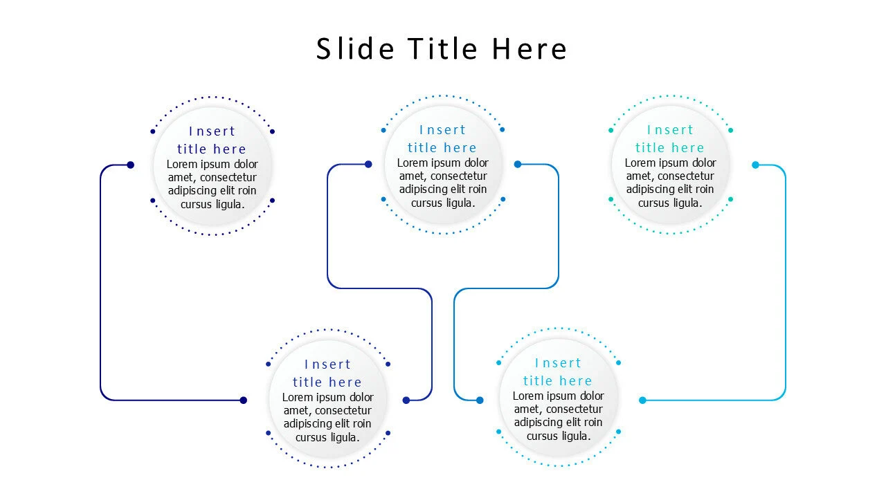 5 points connected gradient circles infographic
