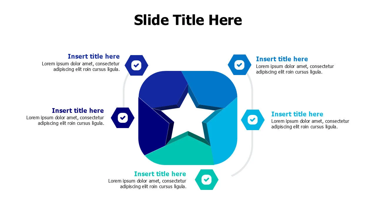 5 points curved square with divided star infographic