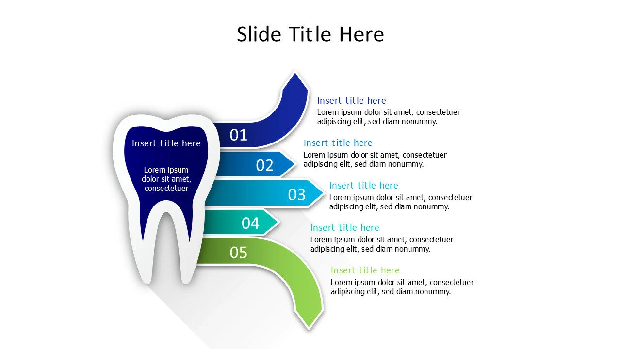 5 points dental infographic with arrows