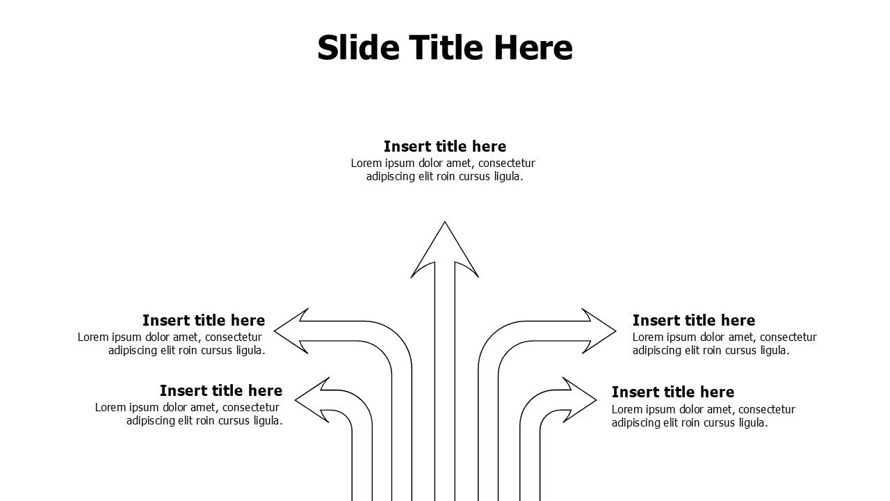 5 points different directions standing doodle arrows infographic