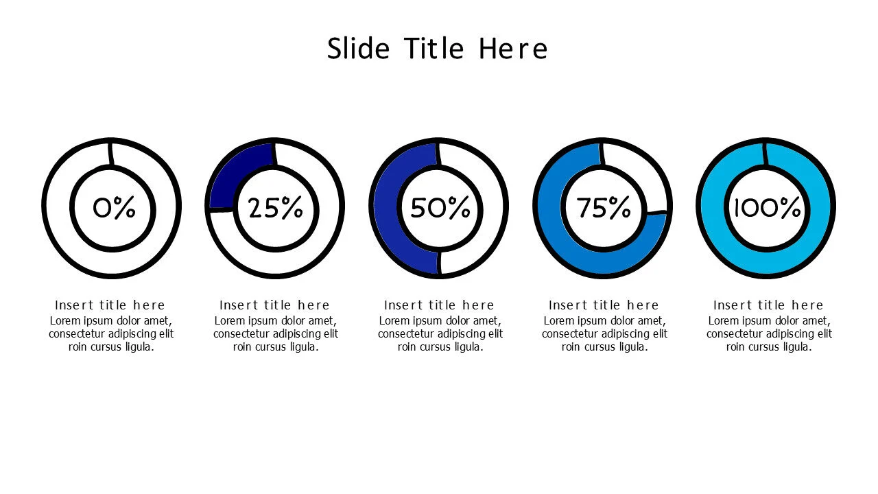 5 points different filling circles with percentage infographic