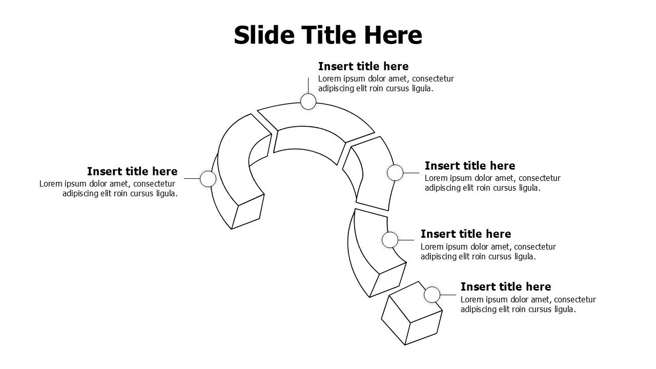 5 points divided outline question mark infographic