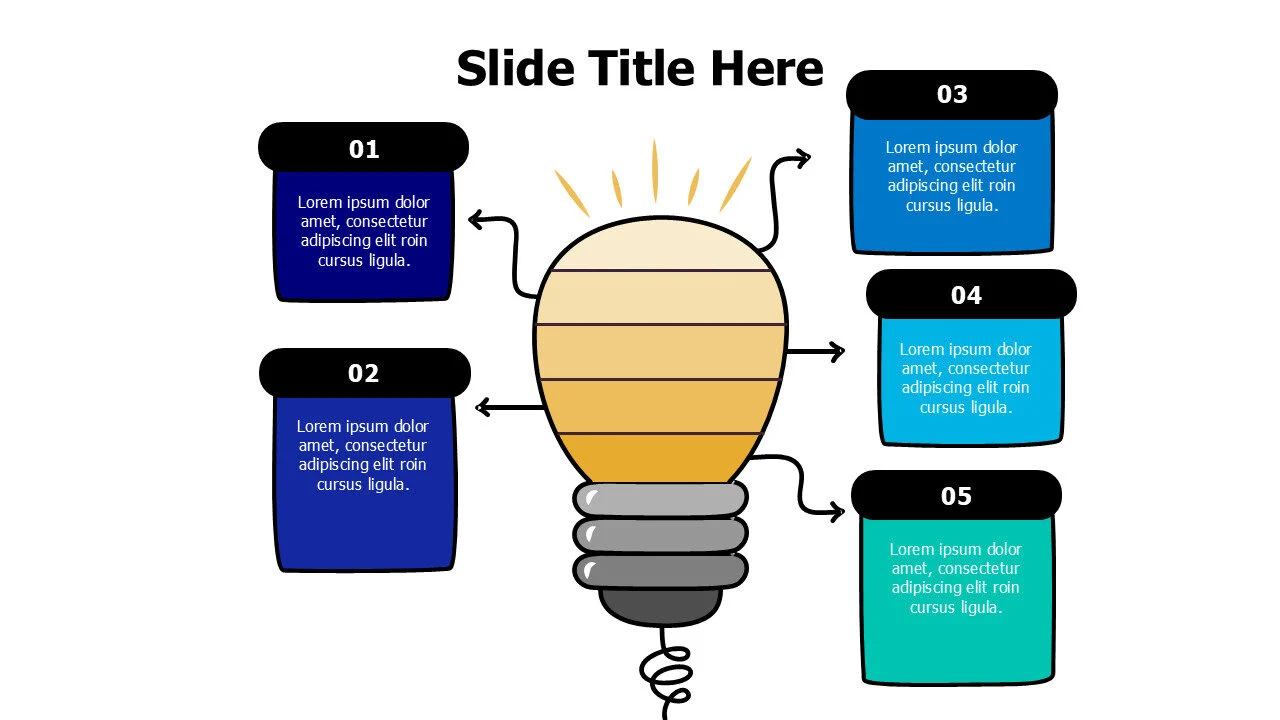 5 points doodle blocks from a bulb infographic