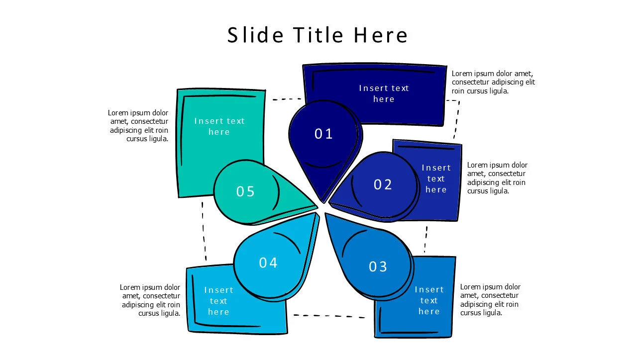 5 points doodle flower with colored blocks infographic