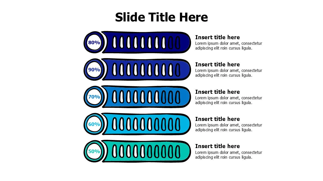5 points editable doodle meters with percentage infographic