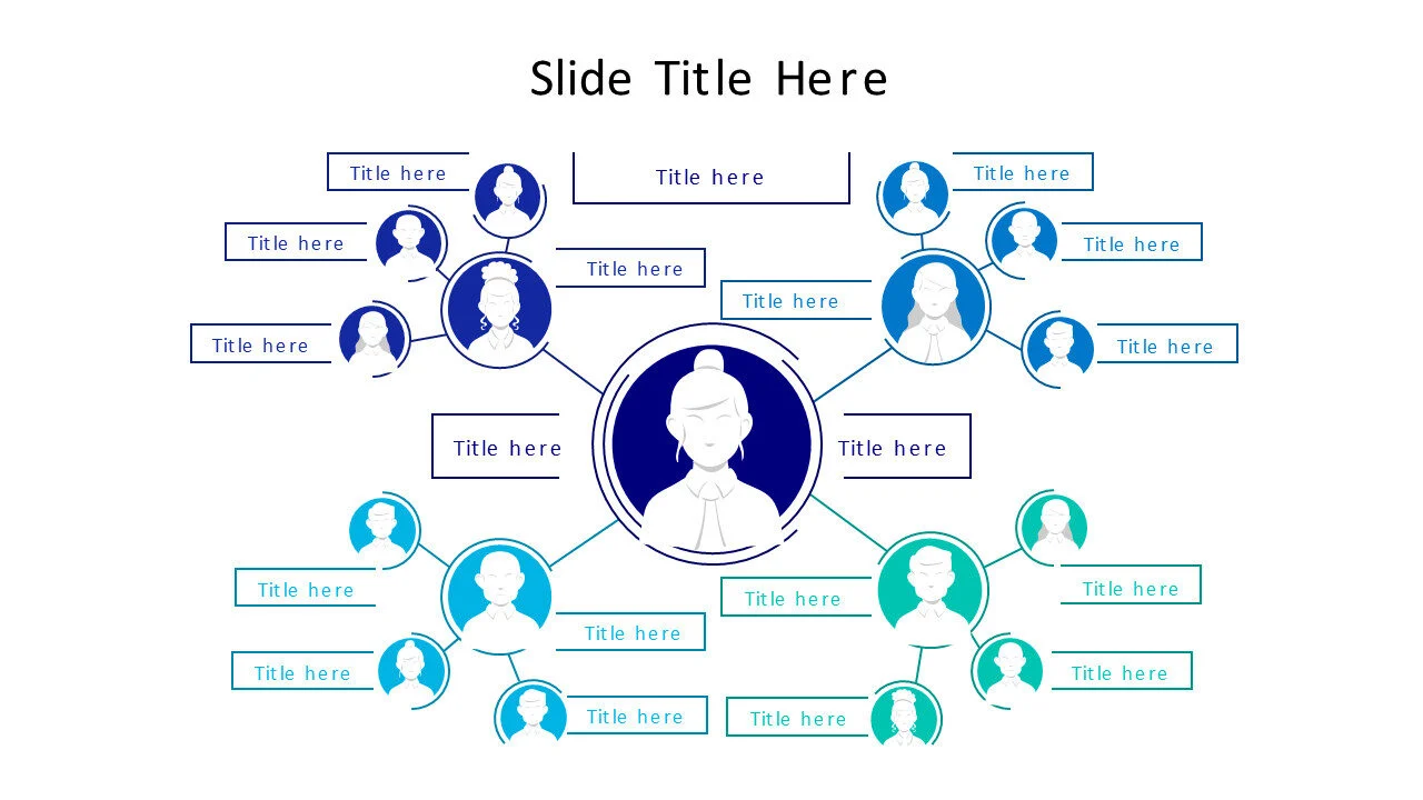5 points employees colored org chart with people infographic