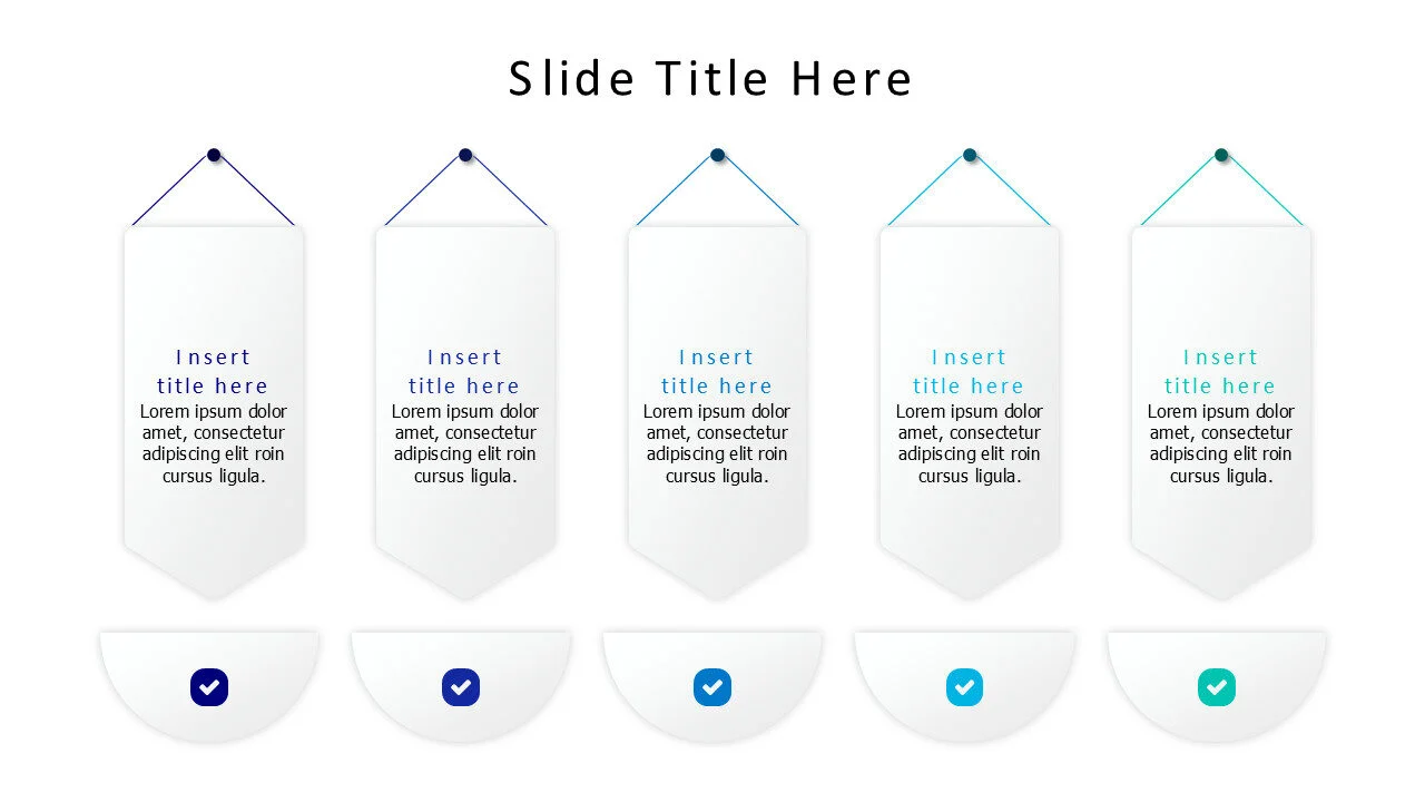 5 points hanging flags with icons infographic