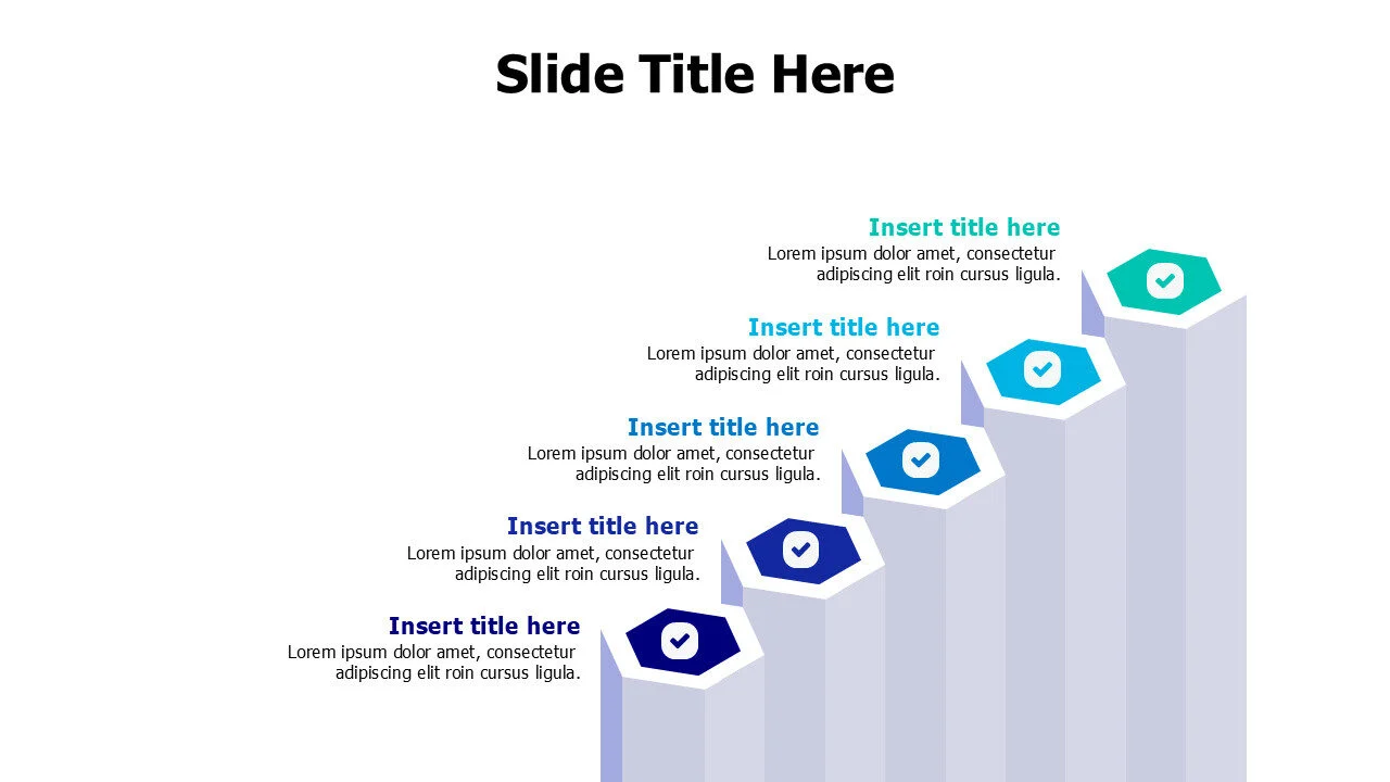 5 points hexagon columns infographic