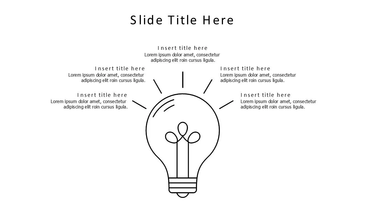 5 points lighten outlined bulb infographic