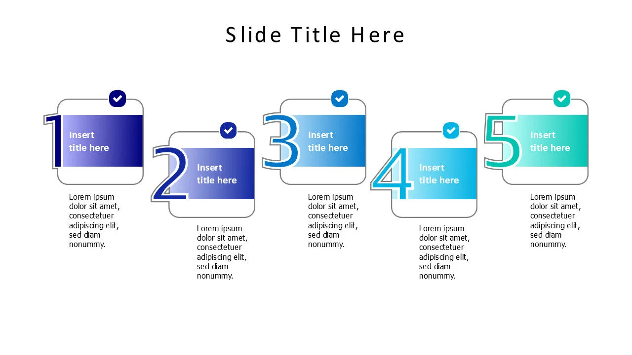 5 points numbering squares with icons infographic