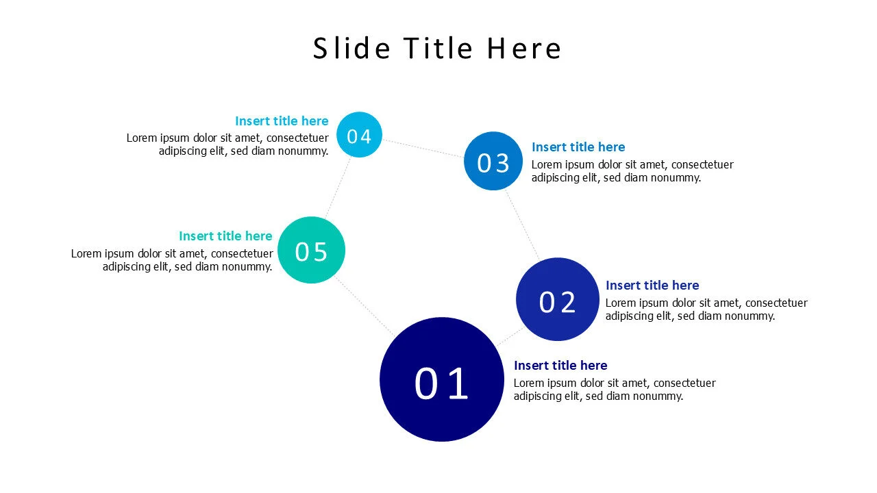 5 points numbers in colored circles infographic