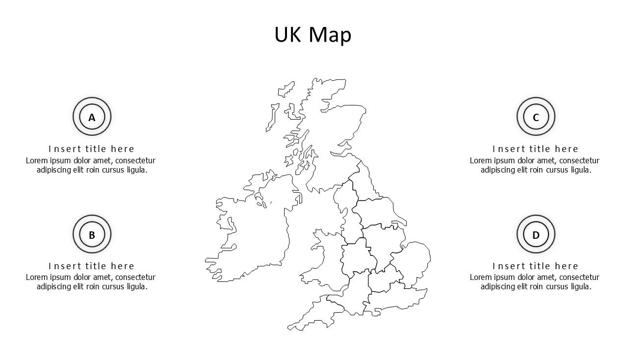 5 points outline United Kingdom map infographic