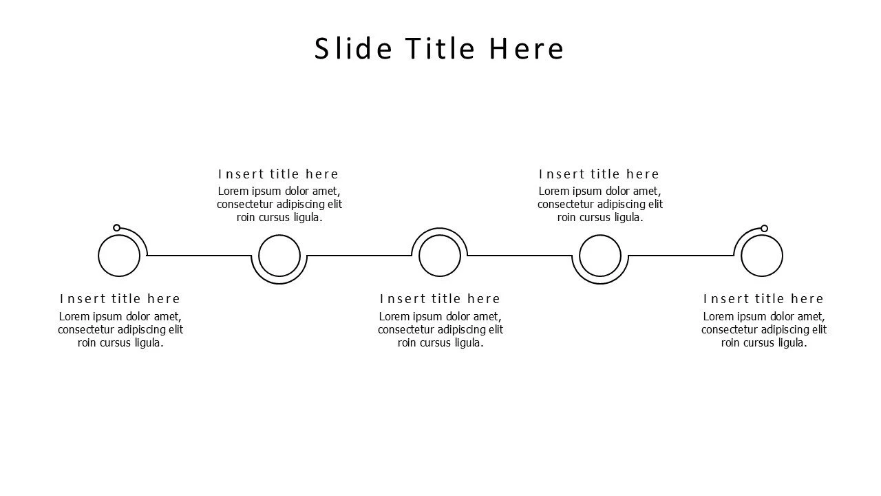 5 points outline circles on a line infographic
