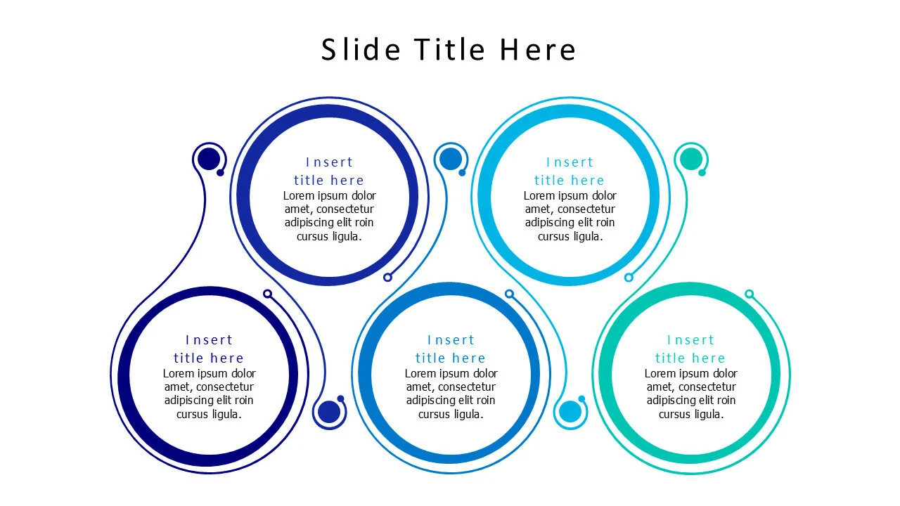 5 points outline colored circle infographic