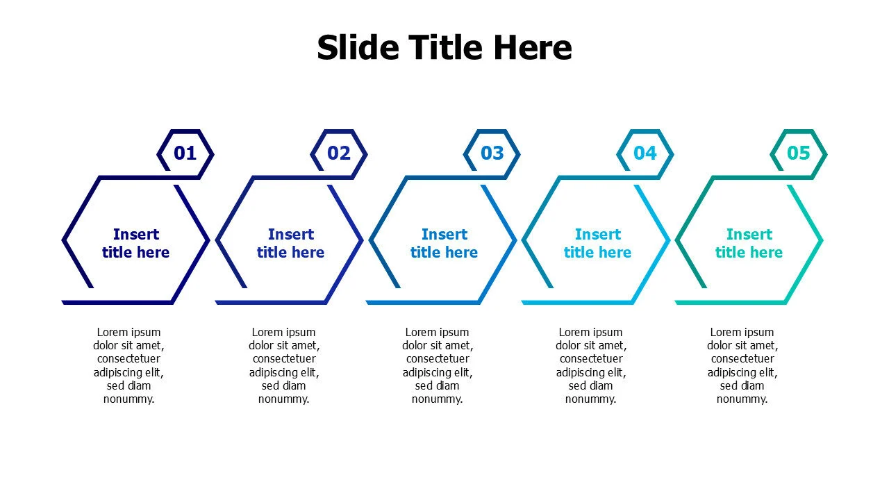 5 points outline hexagons infographic