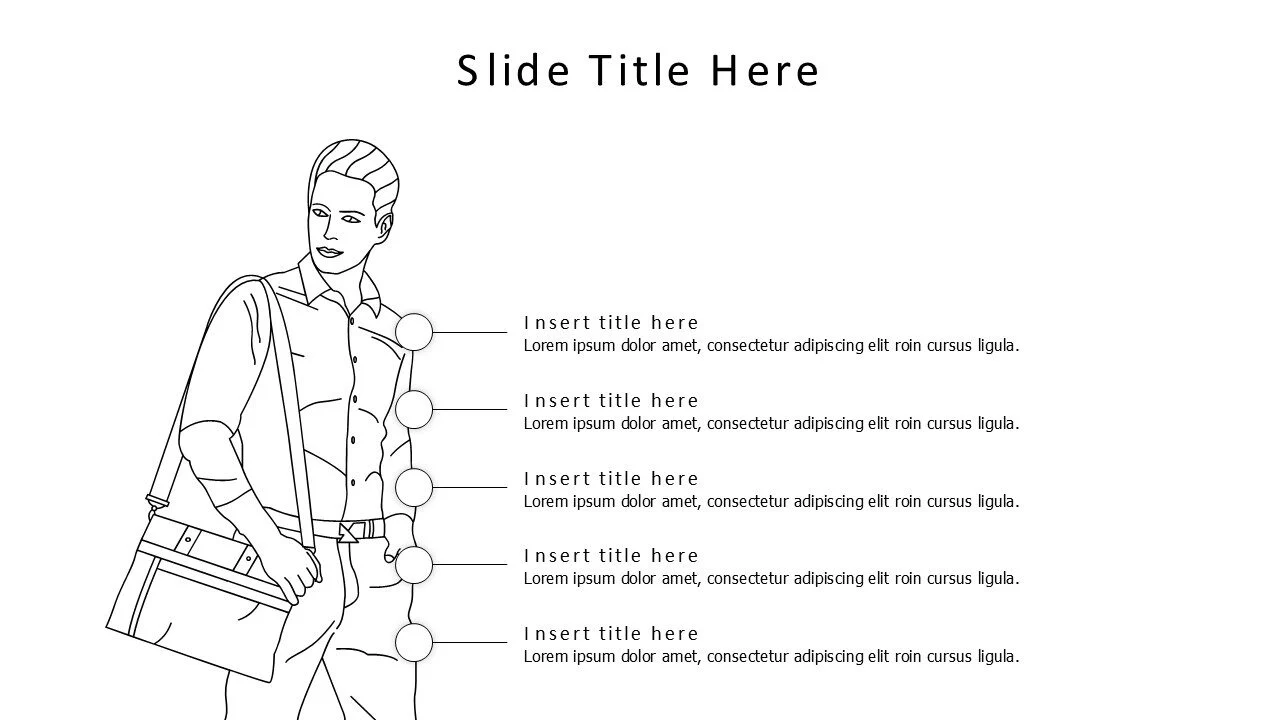 5 points outline man holding a bag infographic