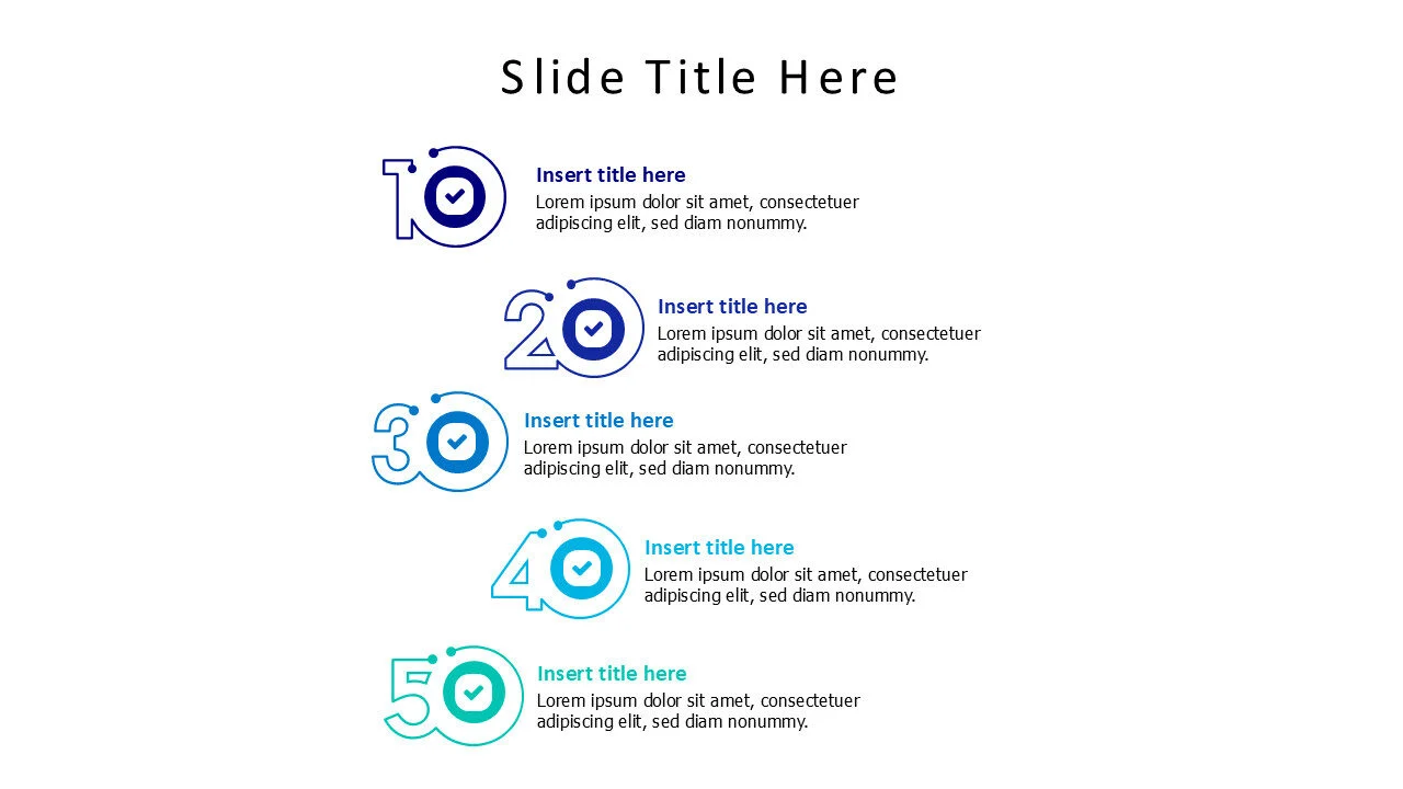 5 points outlined colored numbers infographic