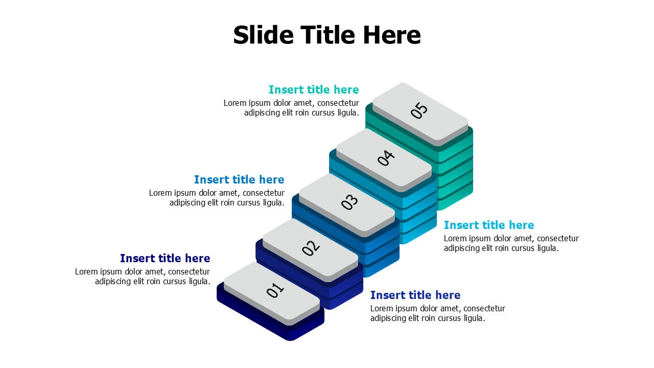 5 points overlayed blocks ladder infographic
