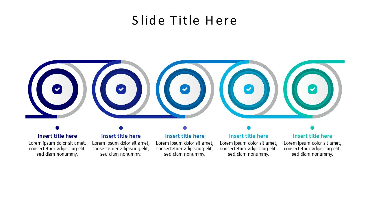5 points overlayed circles and lines with icons infographic