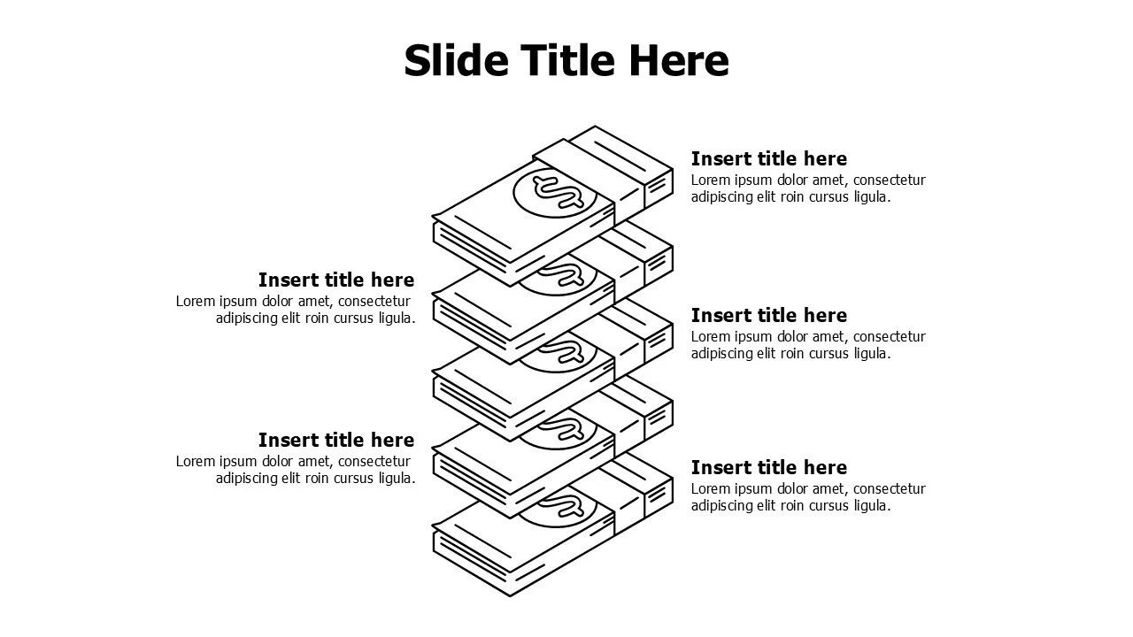 5 points overlayered outline dollars infographic