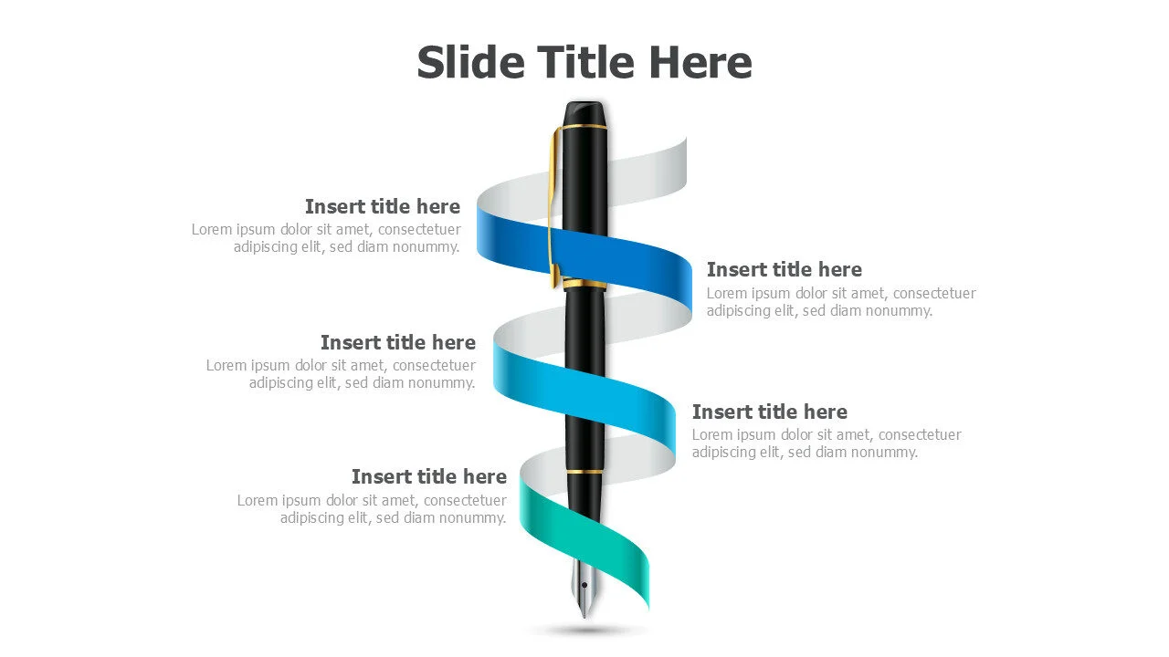5 points pen infographic with ribbon