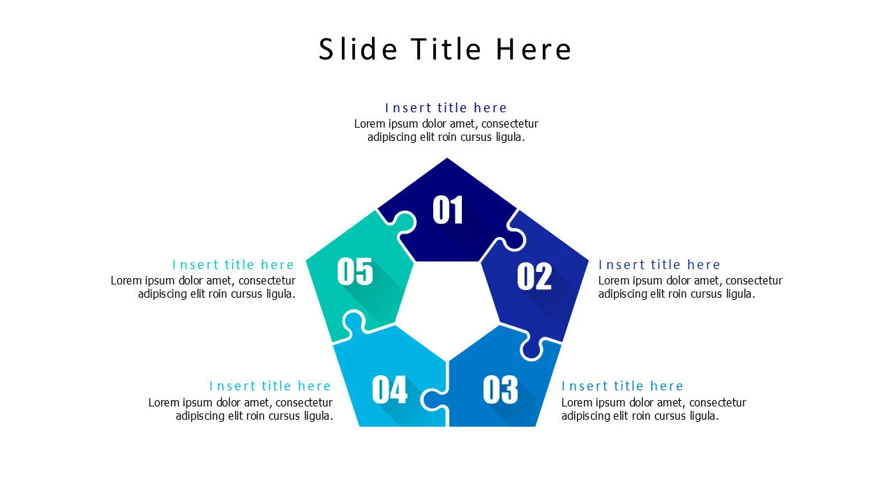 5 points pentagonal shape puzzle infographic