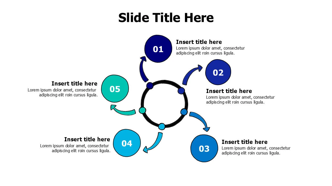 5 points rounded circle with doodle points infographic