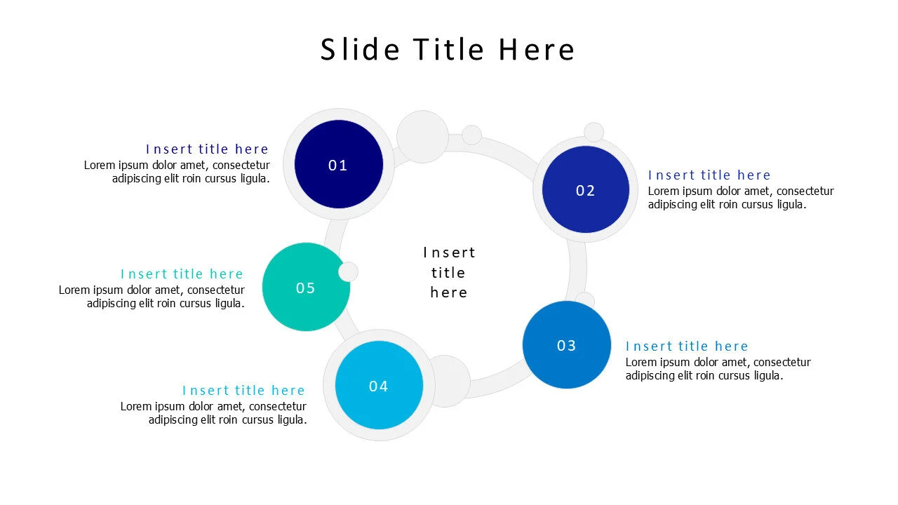 5 points rounding colored circles infographic with numbers