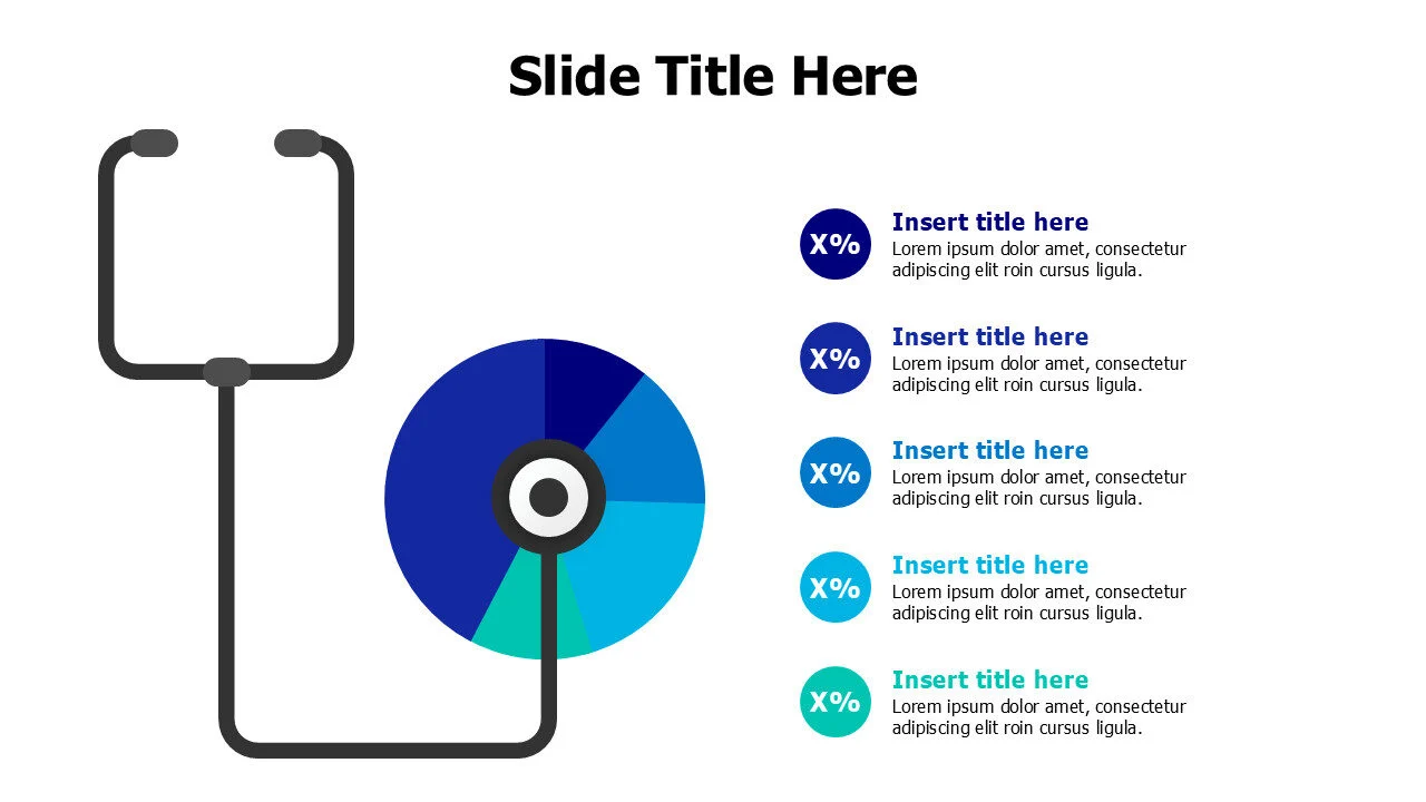 5 points stethoscope with pie chart infographic