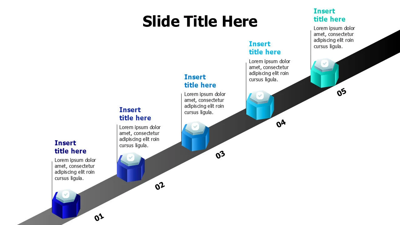 5 points timeline 3D blocks infographic