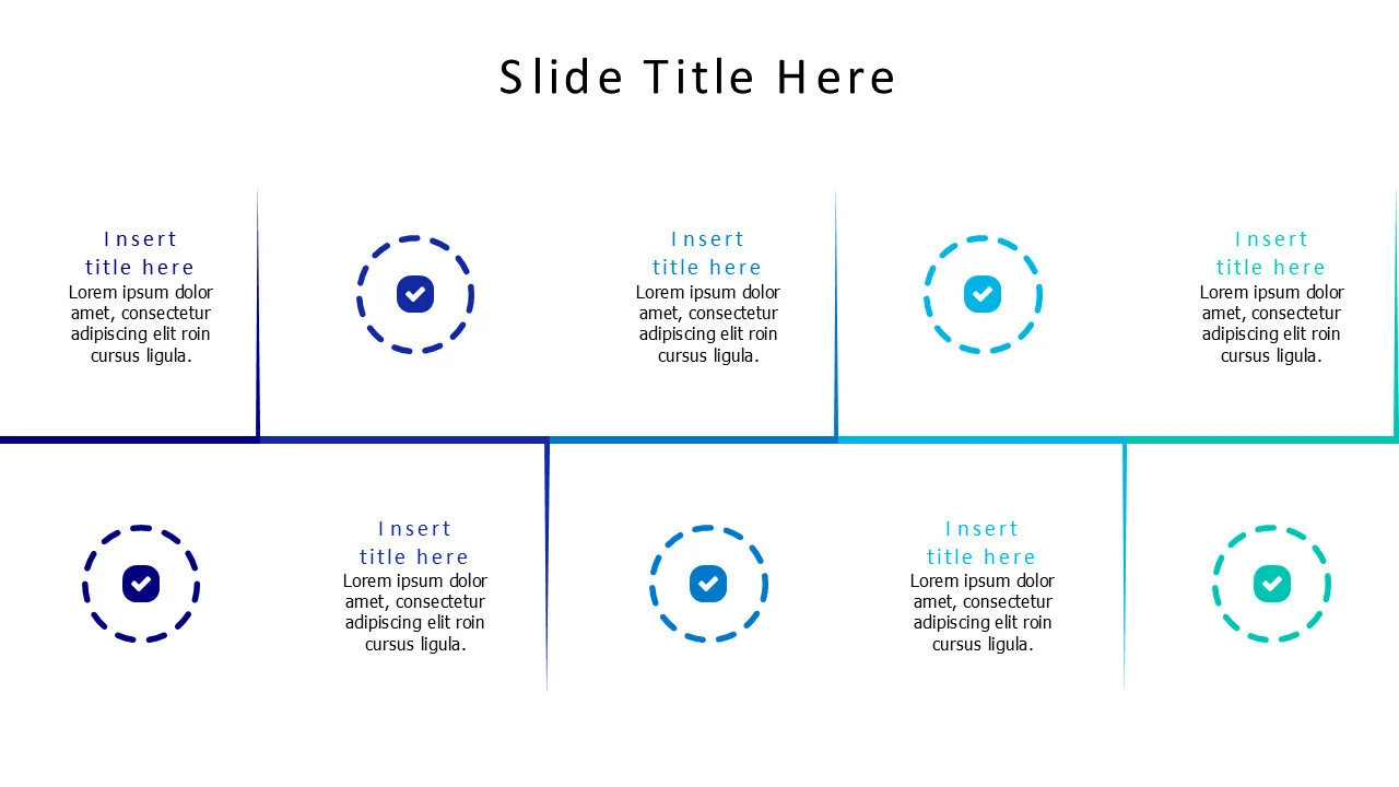 5 points timeline colored lines with icons infographic
