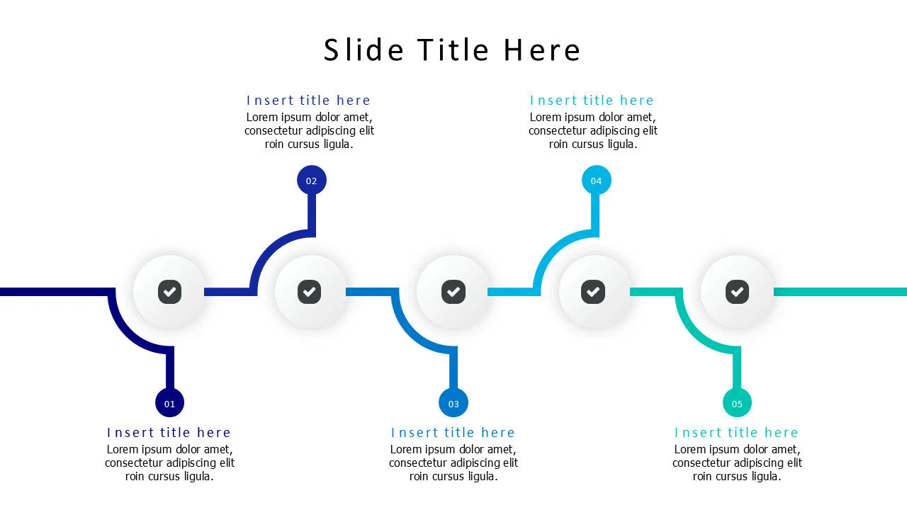 5 points timeline infographic with circlers
