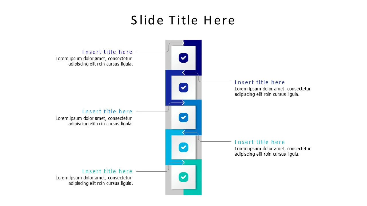 5 points vertical squares with arrows infographic