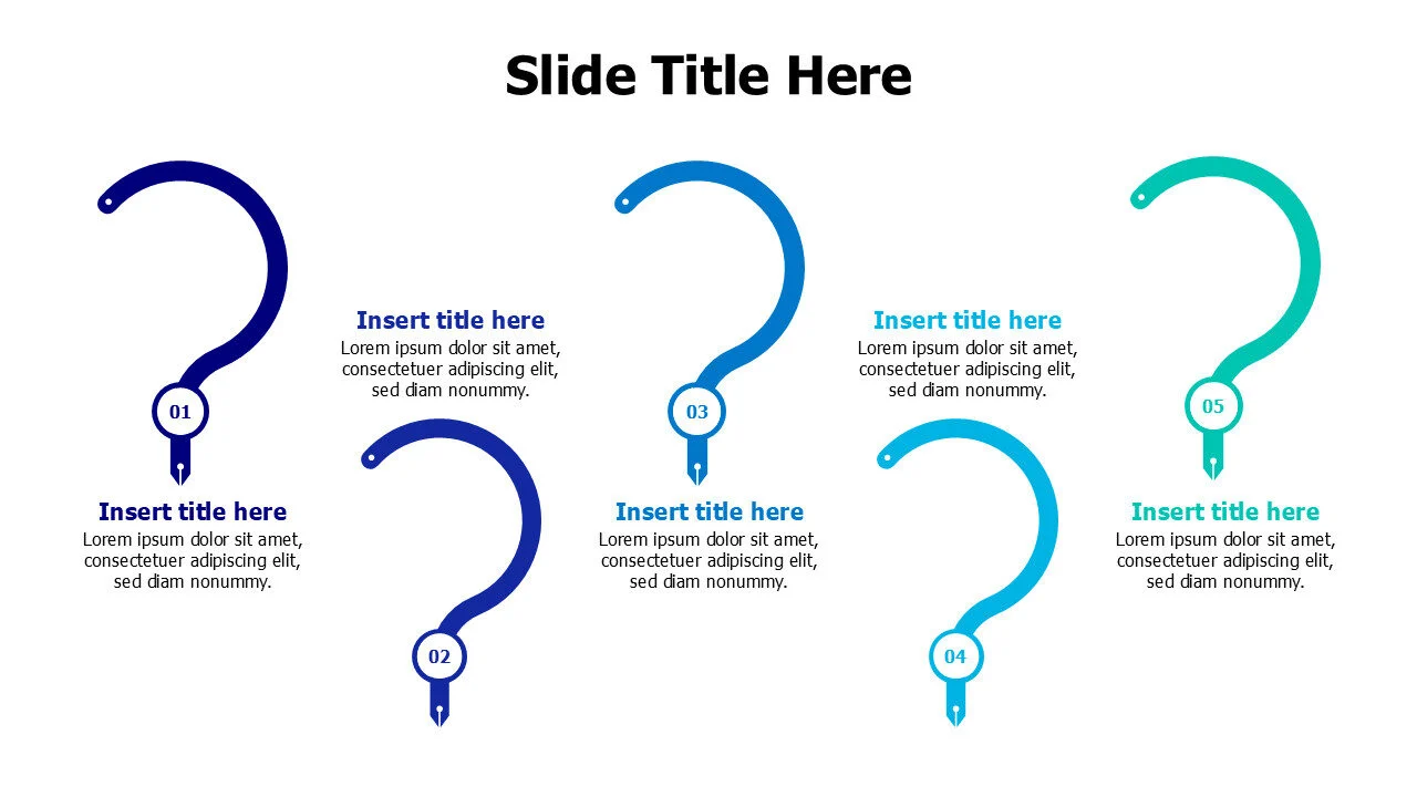 5 question marks pen infographic