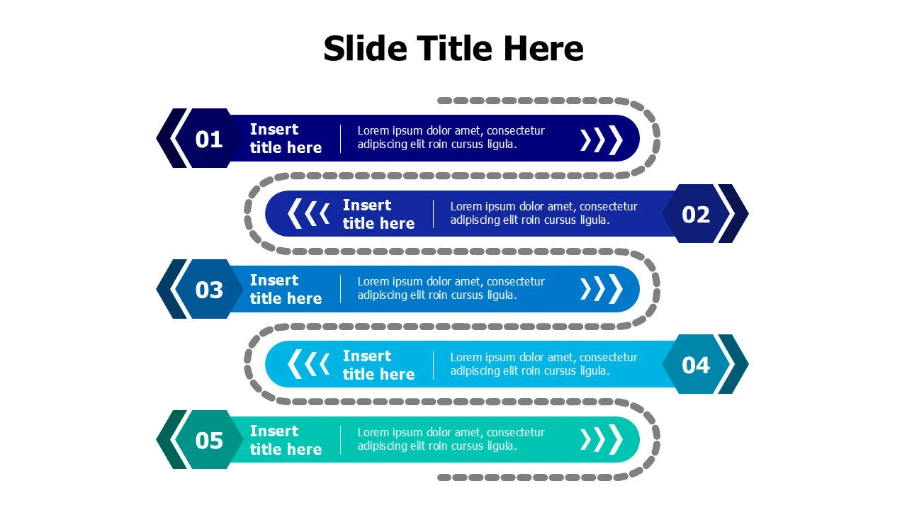 5 rows with arrows timeline infographic