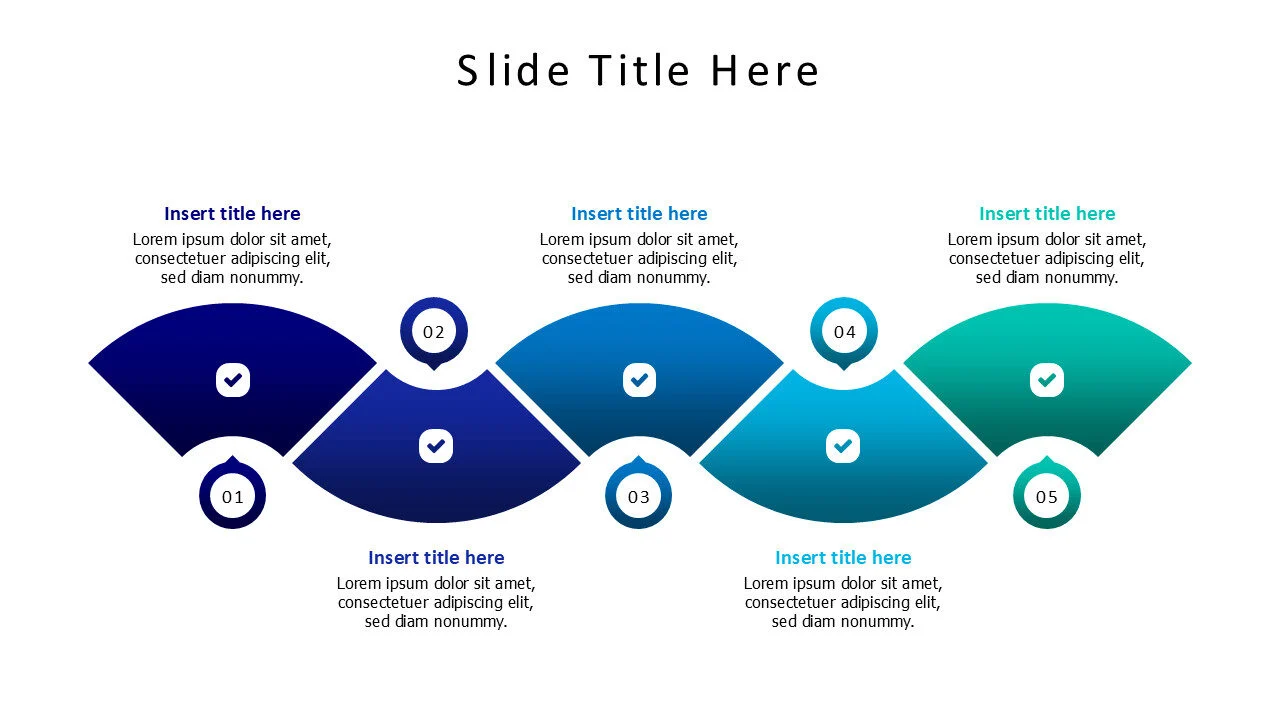 5 wavey colored blocks infographic with icons