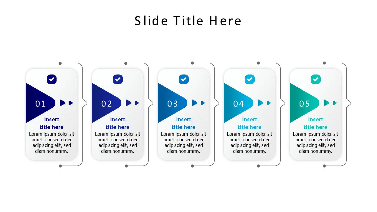 5 white blocks with colored arrows infographic