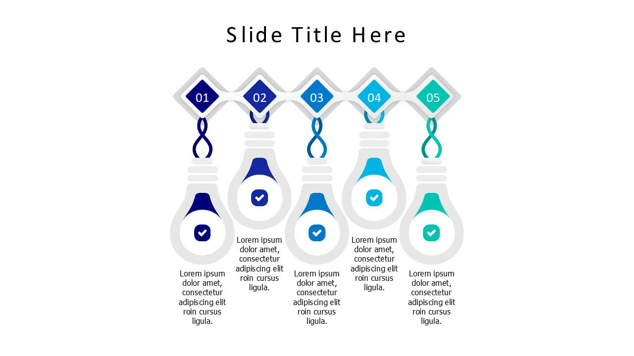 5 white bulbs with icons infographic