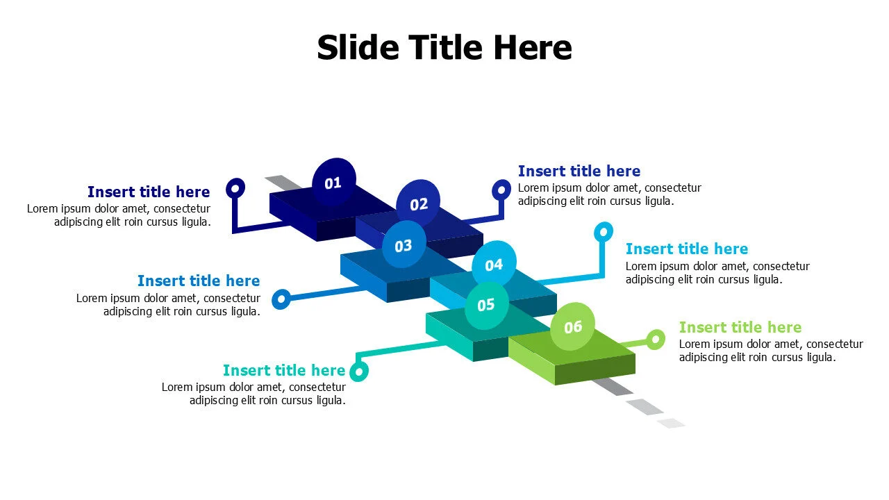6 aligned 3D cubes infographic
