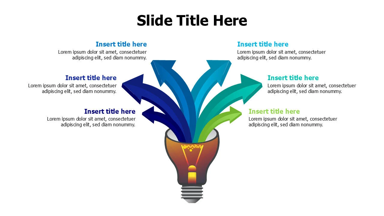 6 arrows pointing out of bulb