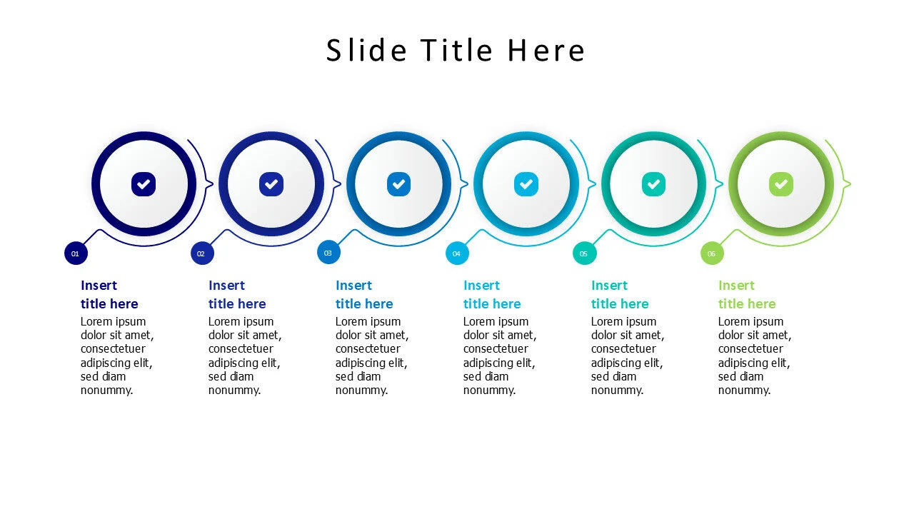 6 circles with colored outline infographic