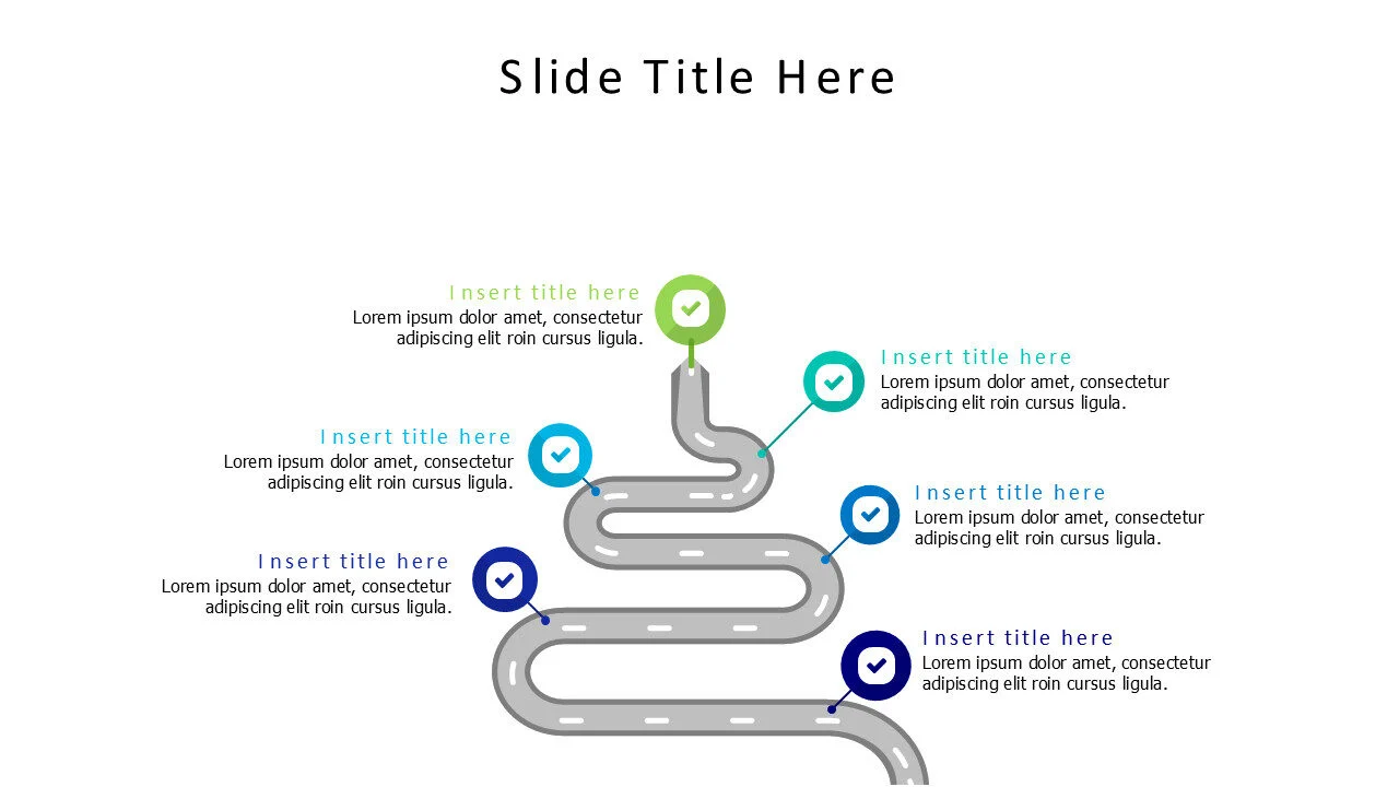 6 colored circles on a roadmap infographic