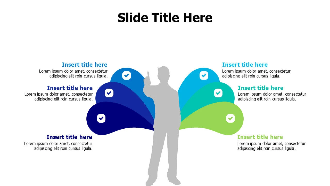 6 colored shapes with employee infographic