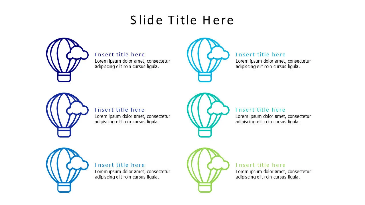 6 outline parachutes with clouds infographic