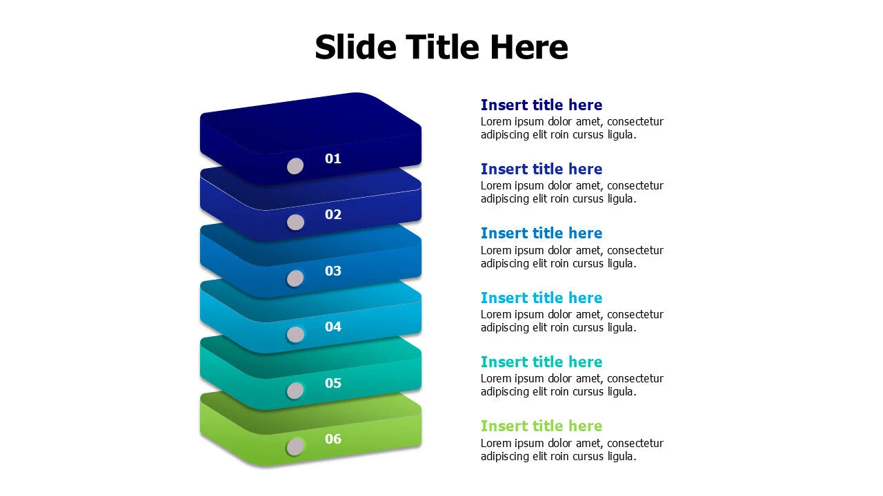 6 points 3D colored prespective blocks infographic